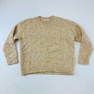 Wool Cashmere Mohair Angora Alpaca Lambswool yellow tan drop shoulder Sweater L